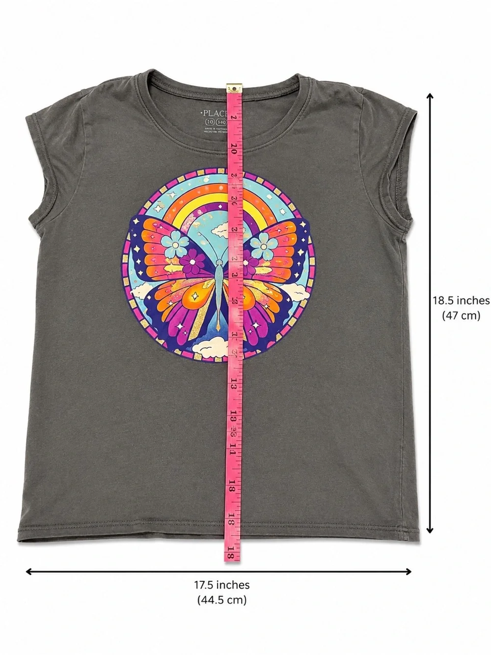 The Children’s Place Gray Butterfly Rainbow Graphic Tee Girls Size 10
